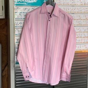 BUGATCHI - Mens L Pink. Multi color. Stripe. Shaped fit. Button down.